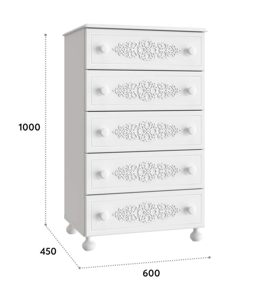 Комод «Ассоль» АС-62 белое дерево размеры