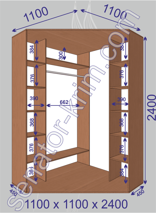 Угловой шкаф-купе «Сенатор» 2400 ДСП 1100х1100х2400 (450) мм
